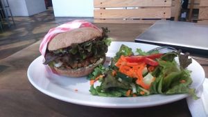 The best vegan burger I had ever had at Playa Detox in Puerto Vallarta