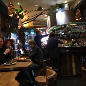 inside, the buffet is at the bar  at Vantra Vitao in London