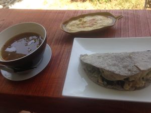 burger, lentil soup and hommus  at Natural Efe Macrobiotic World in Phuket