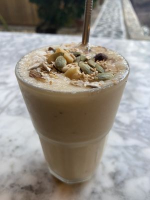 Coconut banana smoothie at Natural Efe Macrobiotic World in Phuket