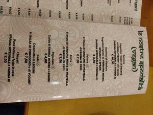 Menù at Vega Food in Rome