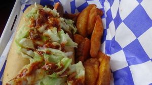 Slider and fries at Delia's in Atlanta