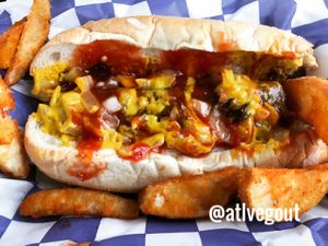 hot mess veggie dog  at Delia's in Atlanta