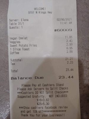 The receipt. at Hot Stacks Cafe in Myrtle Beach