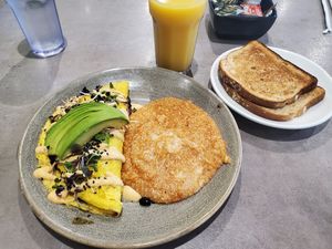 Just Ranchero Omelet with Chipotle Grits and Toast at Hot Stacks Cafe in Myrtle Beach
