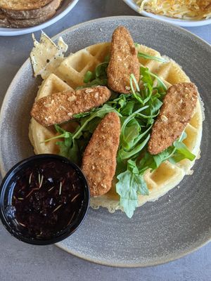 Vegan chicken and waffles at Hot Stacks Cafe in Myrtle Beach