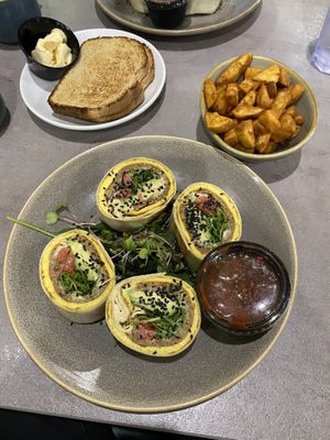 Vegan breakfast sushi (amazing) at Hot Stacks Cafe in Myrtle Beach