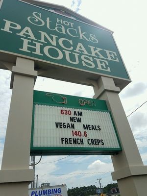 Vegan Menu advertised! at Hot Stacks Cafe in Myrtle Beach