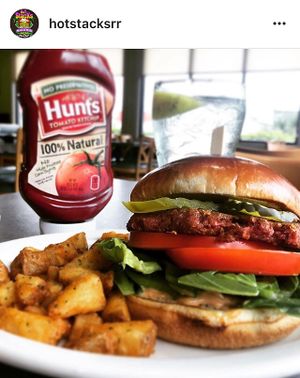 Vegan “beyond burger” on vegan brioche-style bun at Hot Stacks Cafe in Myrtle Beach
