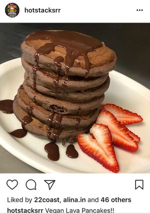 Vegan lava pancakes special.. Only at #hotstacksrr at Hot Stacks Cafe in Myrtle Beach