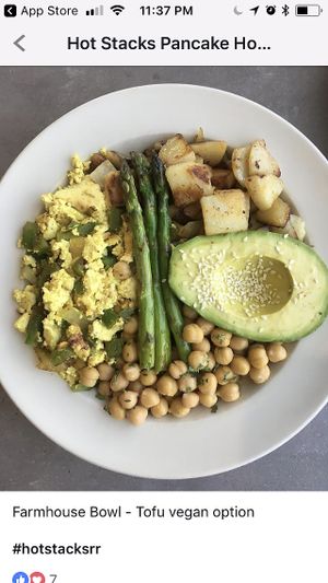 Farmhouse bowl special w tofu scramble at Hot Stacks Cafe in Myrtle Beach