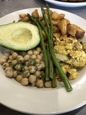 Vegan farmhouse bowl!! Delicious! That tofu scramble was so full of flavor! at Hot Stacks Cafe in Myrtle Beach