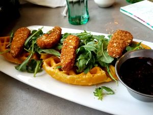 Vegan Chicken and Waffles at Hot Stacks Cafe in Myrtle Beach