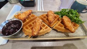 Vegan chicken and waffles at Hot Stacks Cafe in Myrtle Beach