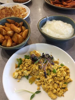 Great home fries and tofu scramble but grits were very bland  at Hot Stacks Cafe in Myrtle Beach