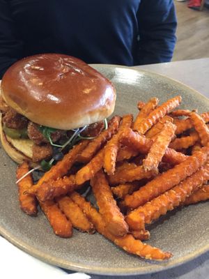 Chicken finger sandwich (little dry but maybe because ordered without vegan mayo.).  at Hot Stacks Cafe in Myrtle Beach