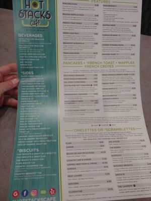 Menu at Hot Stacks Cafe in Myrtle Beach