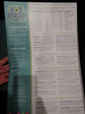 Menu at Hot Stacks Cafe in Myrtle Beach