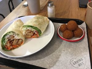 vegan wrap and bitterballen at Loving Hut Veganerie in Leuven