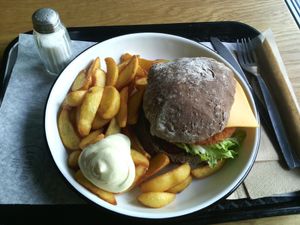 Burger and fries at Loving Hut Veganerie in Leuven