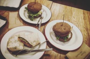 Burgers and wraps at Loving Hut Veganerie in Leuven
