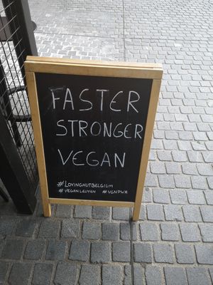 Sign outside at Loving Hut Veganerie in Leuven