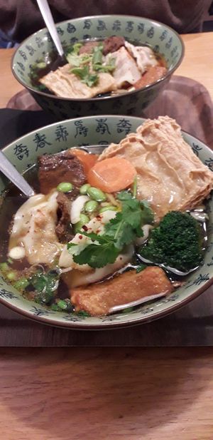 Rice noodle soup at Loving Hut Veganerie in Leuven