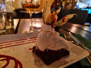 Brownie with vanilla gelato at Sajvva in Malmo