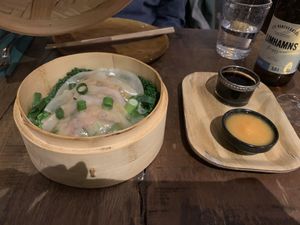 Korean dumpling with mango & tamari dip  at Sajvva in Malmo