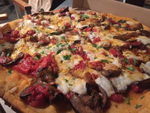 new vegan cheese option available  at Cheeseboard Pizza in Berkeley