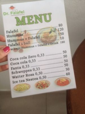 Menu at Dr. Falafel in Ohrid