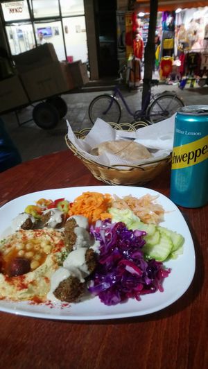 Package: Falafel, hummus, veg, bread and drink for 200 den at Dr. Falafel in Ohrid