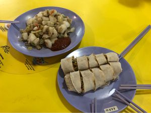 Eggless fried carrot and popiah at Tang Leng Chay Vegetarian 东龙斋素食 in Central Singapore