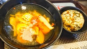 Someone's ginseng soup and veggie mushroom rice at Jeun VirtueFarm in Central Singapore
