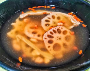Lotus root and peanut soup at Jeun VirtueFarm in Central Singapore