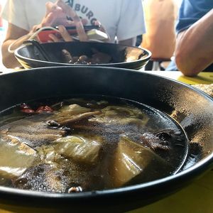 Close up of ingredients in mushroom soup at Jeun VirtueFarm in Central Singapore