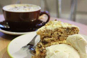 Carrot Cake & Cappuccino at Loving Hut Cafe - St Peter's Place in Brighton