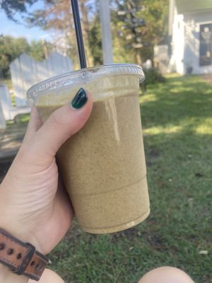 Pura Vida smoothie with hemp protein add-in  at The Juice Jar in Corolla