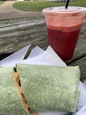 Buzzkill and the Curry Hummus Spinach Wrap  at The Juice Jar in Corolla