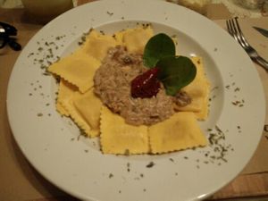 pumpkin pasta with mushroom sauce at Noviembre in Malaga