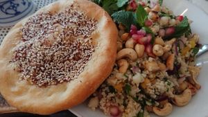 Gorgeous couscous dish with flatbread at Nasch in Hamburg