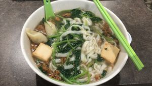 Vegan Ban Mian Soup at Xuan Miao Veggie Food 炫妙 - PLQ Mall in Central Singapore