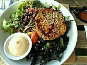 Pumpkin patty + salad at Nutrition Republic in Goodwood