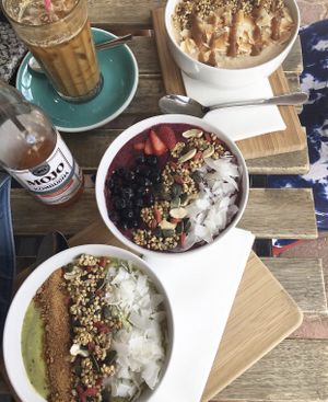 Salted caramel mixed berries and green tea match bowl at Nutrition Republic in Goodwood
