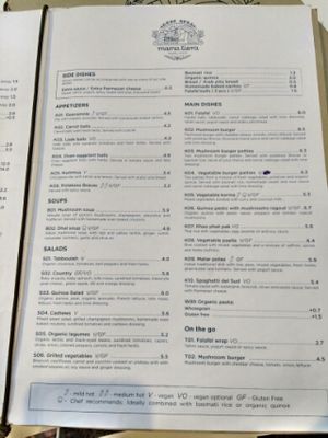 menu at Mama Tierra in Athens