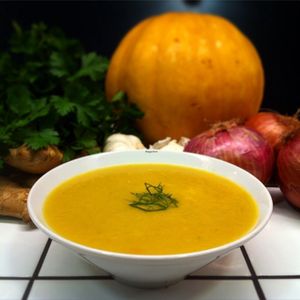 Pumpkin soup at Mama Tierra in Athens