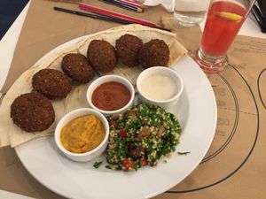 falafel and kumbucha  at Mama Tierra in Athens