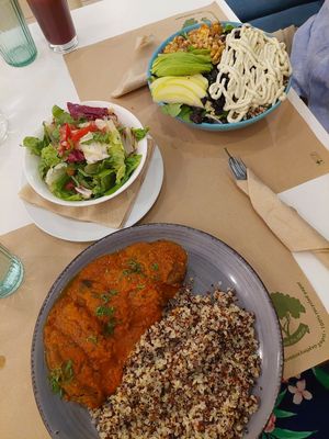 Aubergine quinoa Greek dish + bowl at Mama Tierra in Athens