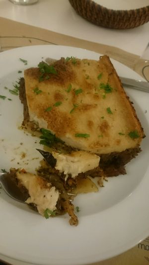 mousaka 7.50€ at Mama Tierra in Athens