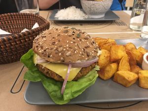Mushroom burger at Mama Tierra in Athens